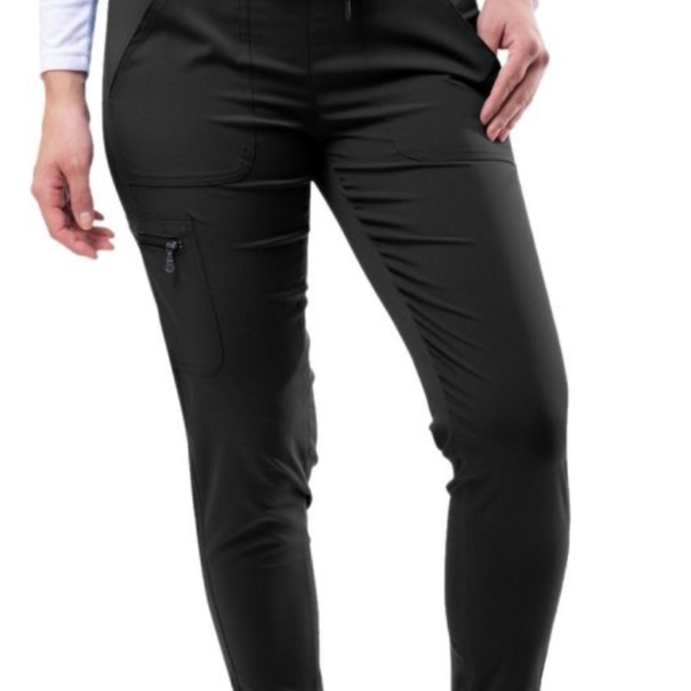 Adar Pro Scrubs Set – Yoga Jogger Pants + V-Neck Top (Black, Size Small)